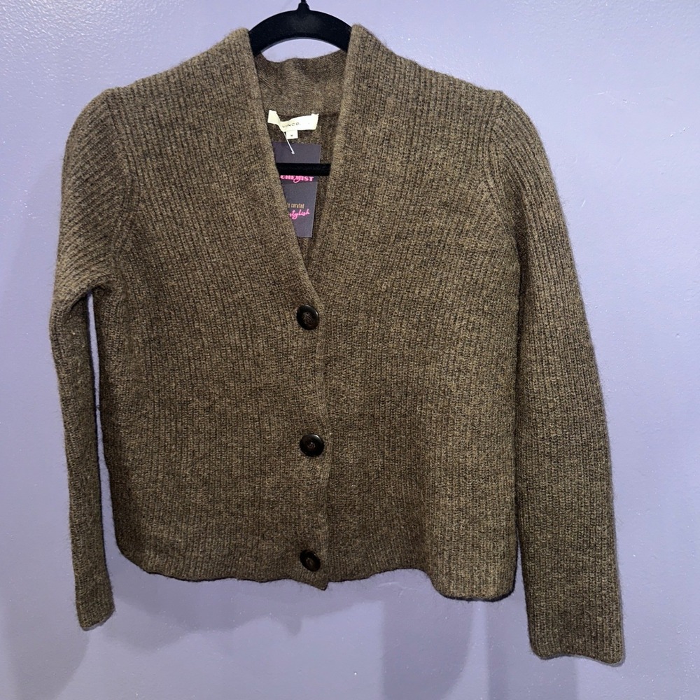 Vince Cropped Cardigan Sweater M Medium Brown Merino Alpaca Blend Button Front